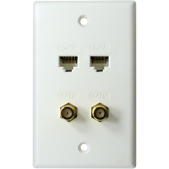 124-WH - Dual CATV and Dual CAT 5e Wallplate