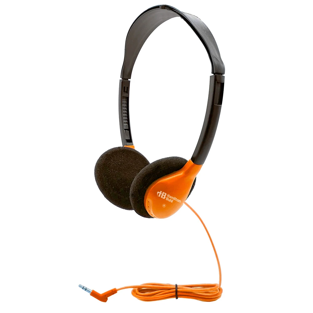 Hamilton Buhl HA2-ORG 3.5 mm Plug 5 ft. Dura-Cord Personal Stereo Headphone Orange - Chew Cord & Foam Ear Cushions